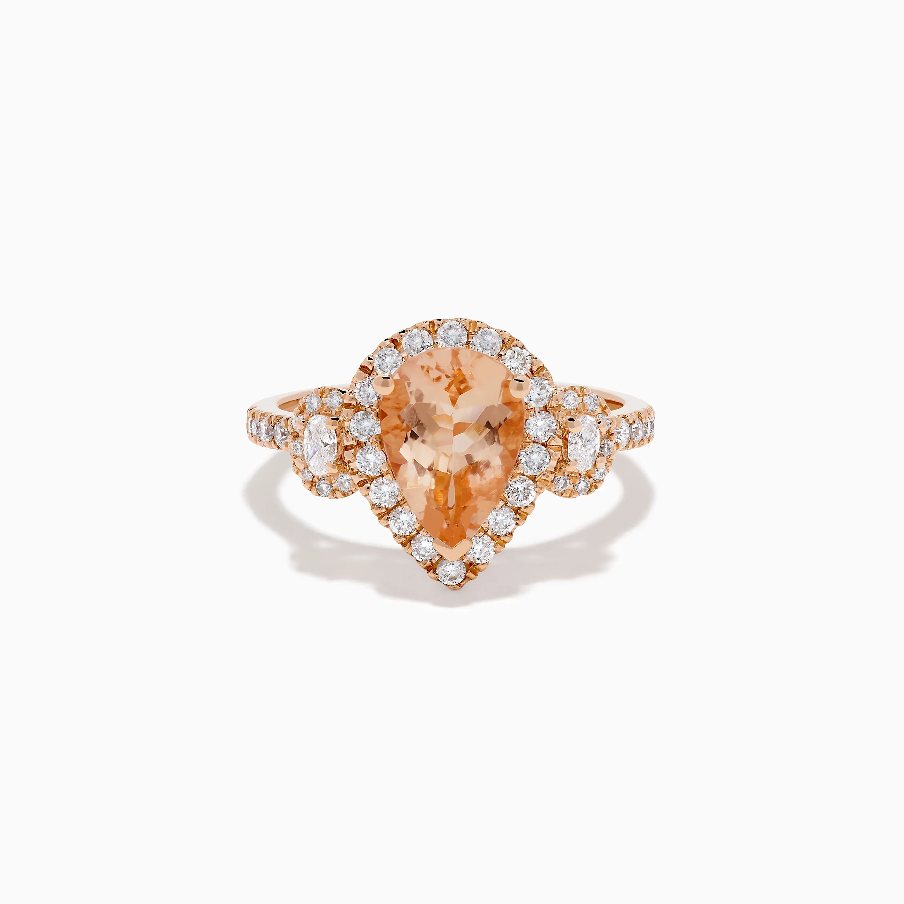 14K Rose Gold Pear Morganite and Diamond Halo Ring sold by Effy