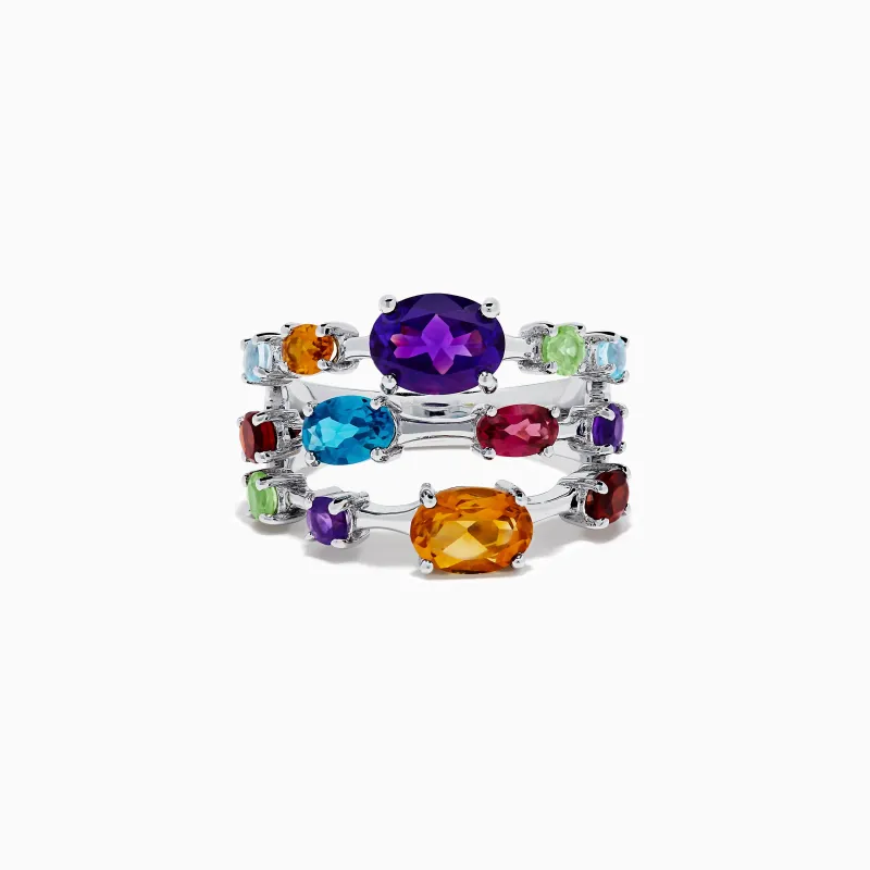 925 Sterling Silver Multi Color Gemstone 3 Row Band sold by Effy