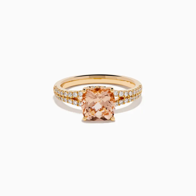 18K Rose Gold Morganite and Diamond Split Band Solitaire Ring sold by Effy