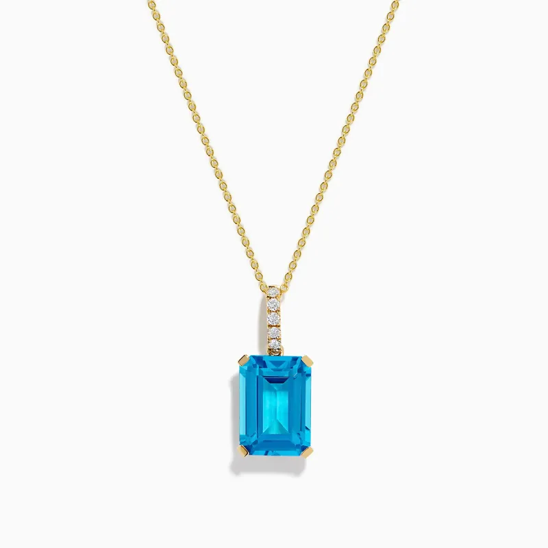 14K Yellow Gold Blue Topaz and Diamond Pendant sold by Effy