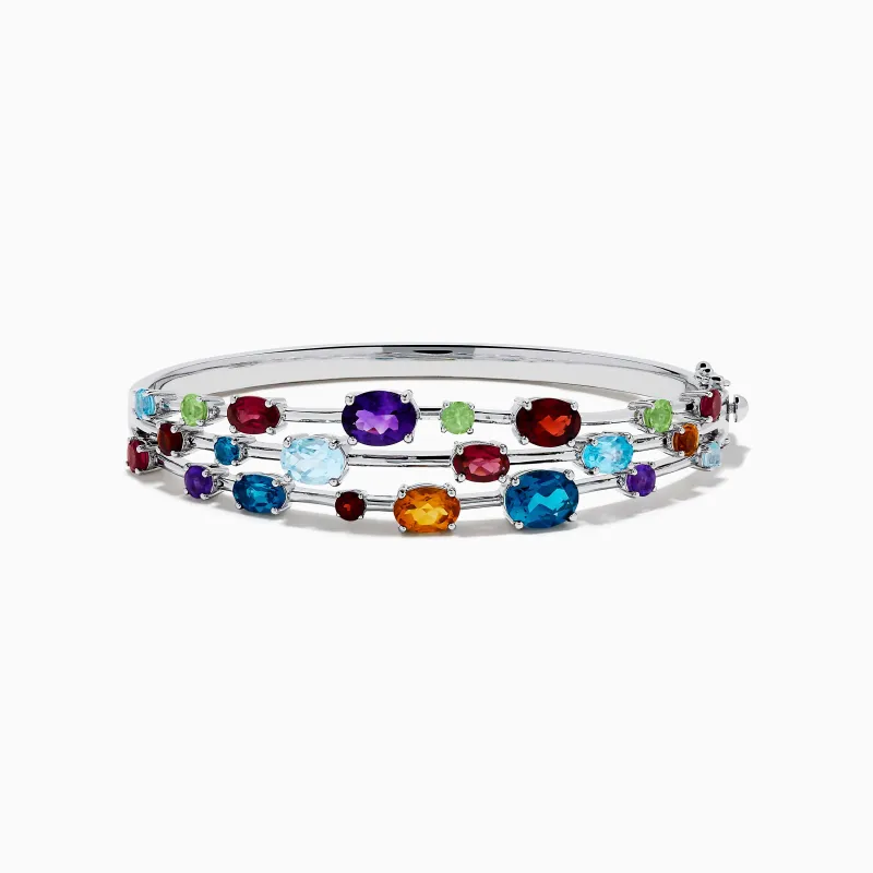 925 Sterling Silver Multi Color Gemstone 3 Row Statement Bangle sold by Effy