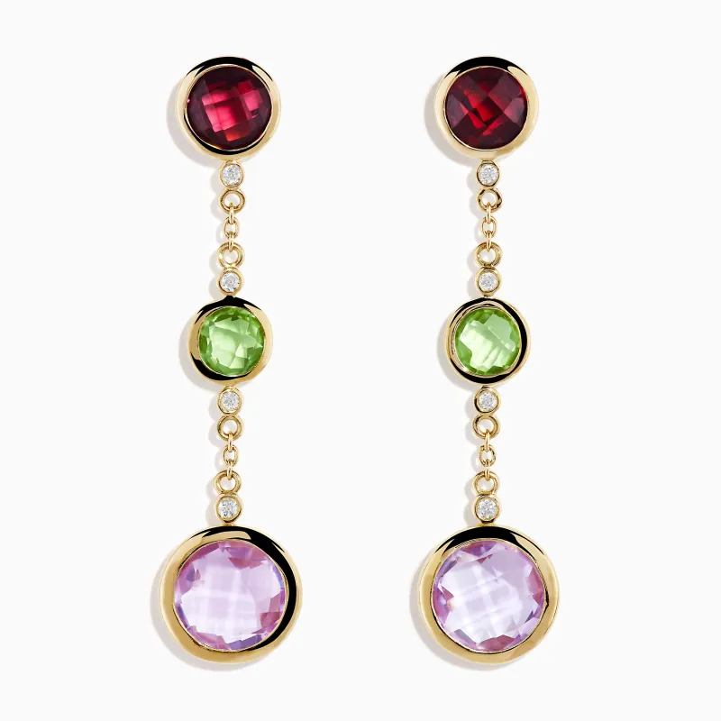 14K Yellow Gold Diamond and Muti Color Gemstone Linear Drop Earrings sold by Effy