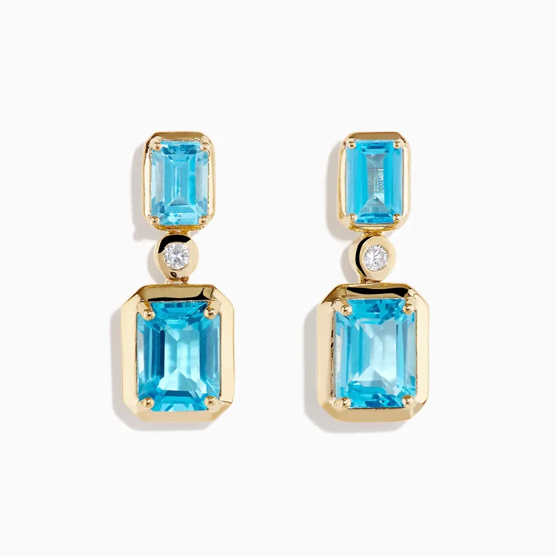 14K Yellow Gold Blue Topaz and Diamond Drop Earrings sold by Effy
