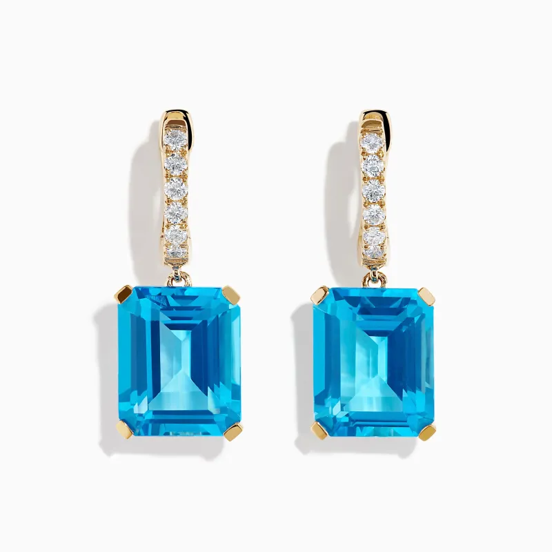 14K Yellow Gold Blue Topaz and Diamond Dangle Earrings sold by Effy
