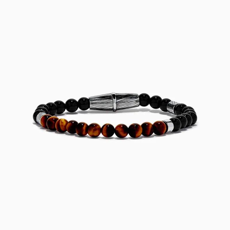 Men's 925 Sterling Silver Tiger's Eye and Onyx Beaded Bracelet sold by Effy