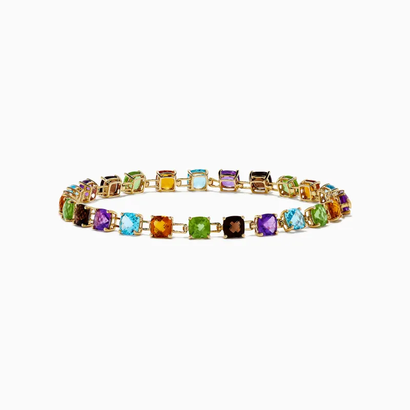 14K Yellow Gold Cushion Cut Multi Color Gemstone Tennis Bracelet sold by Effy