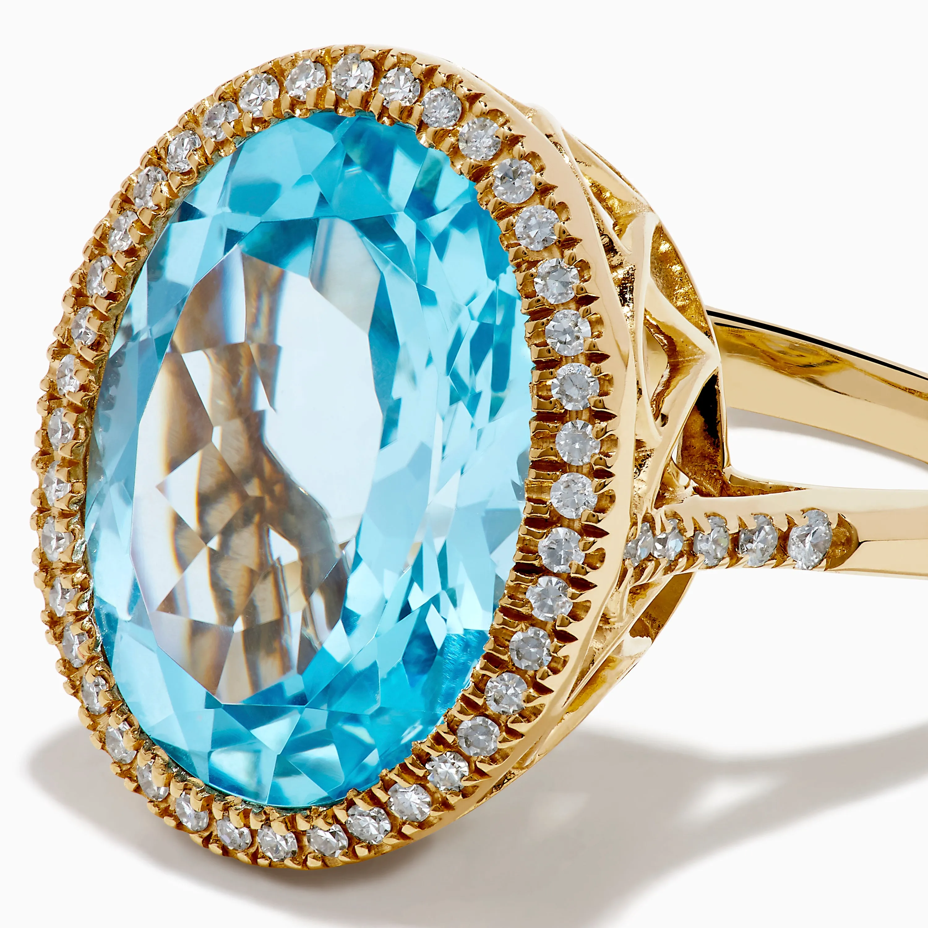 14K Yellow Gold Blue Topaz and Diamond Halo Cocktail Ring sold by Effy product image thumbnail 2