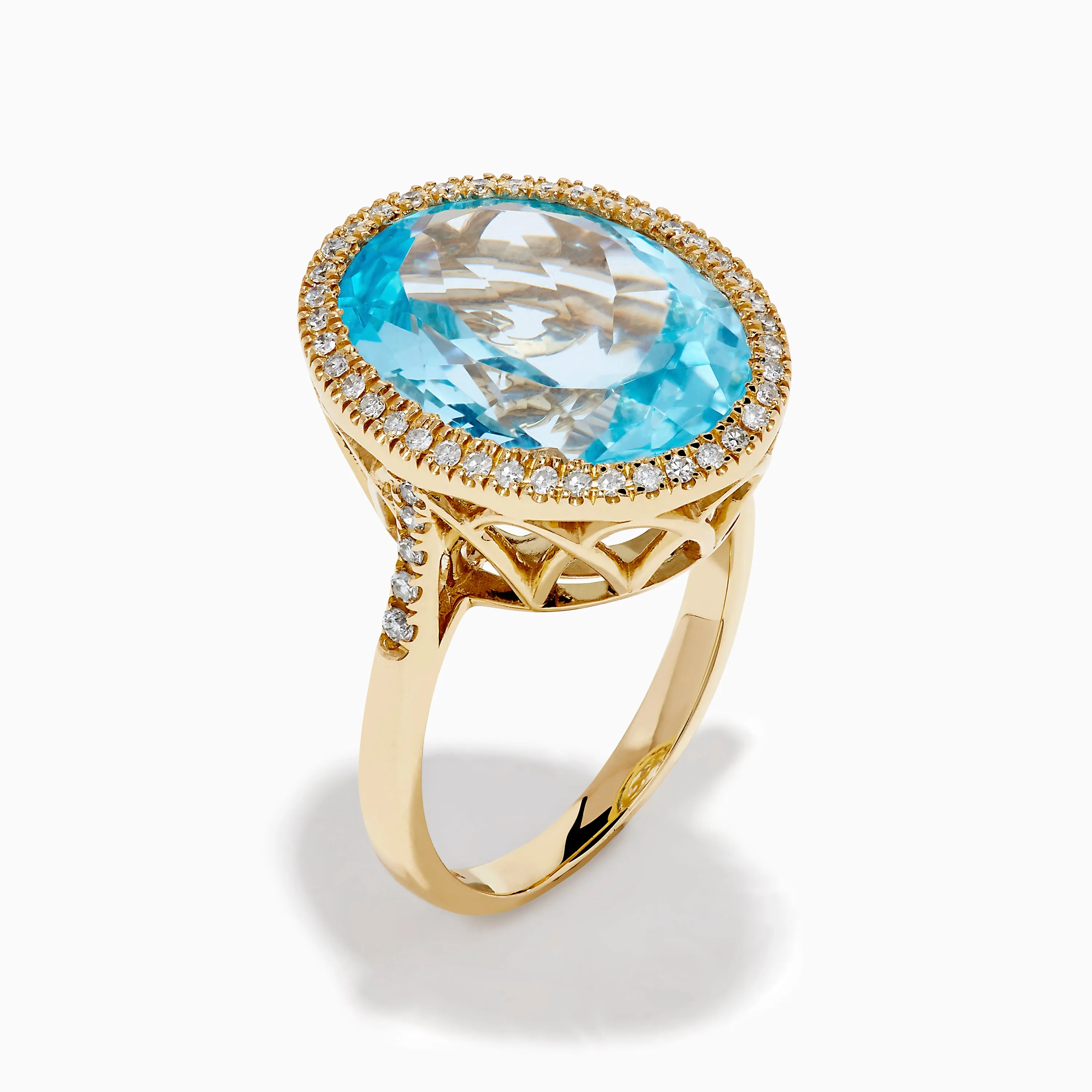 14K Yellow Gold Blue Topaz and Diamond Halo Cocktail Ring sold by Effy product image thumbnail 4