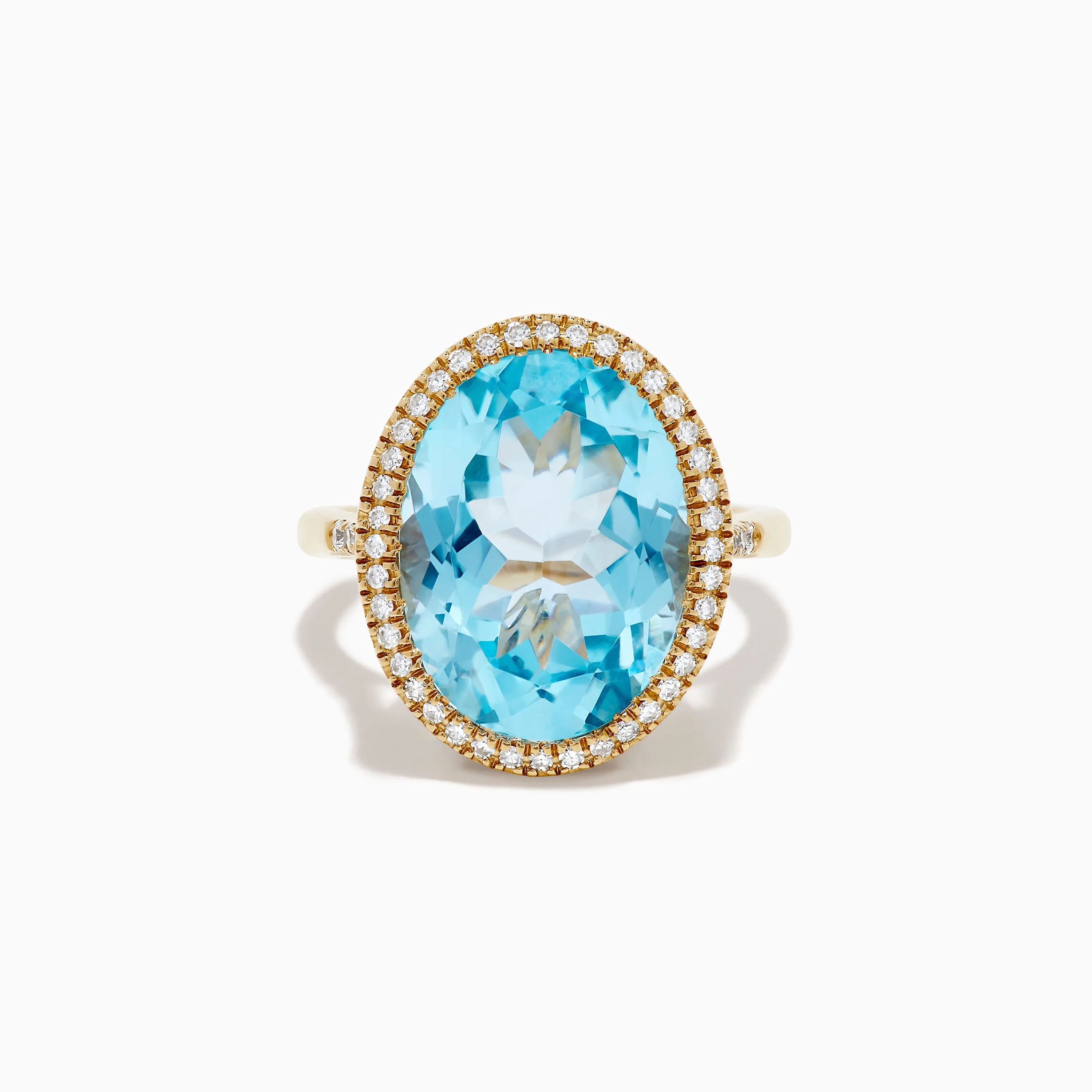 14K Yellow Gold Blue Topaz and Diamond Halo Cocktail Ring sold by Effy