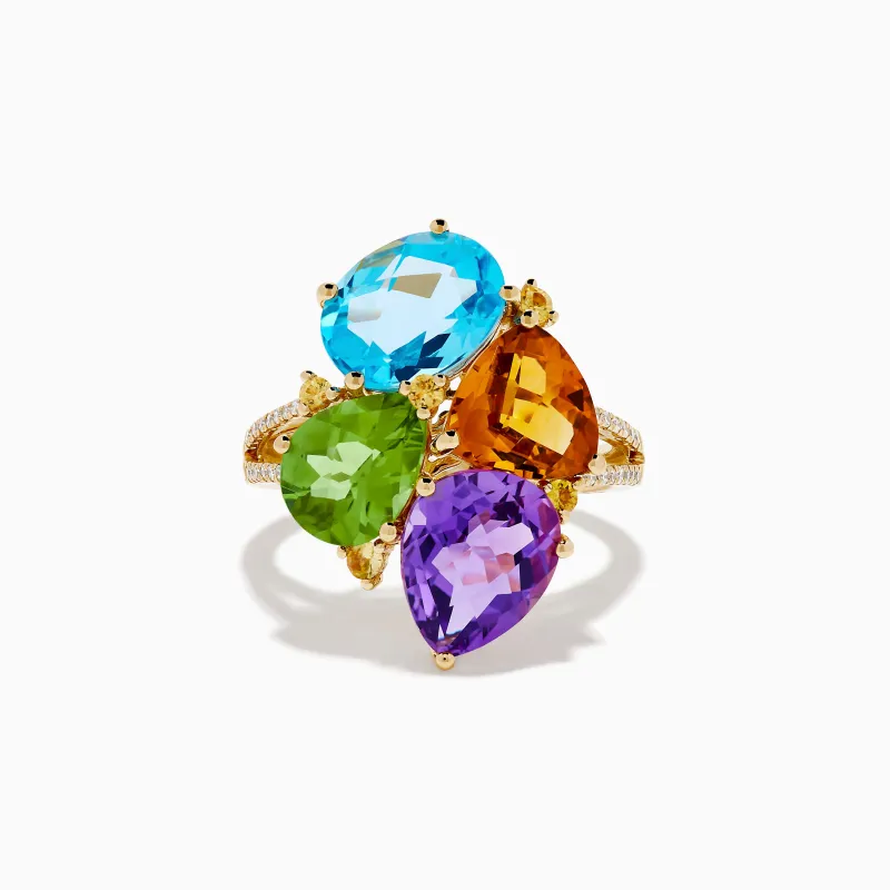 14K Yellow Gold Multi Color Gemstone and Diamond Cluster Ring sold by Effy