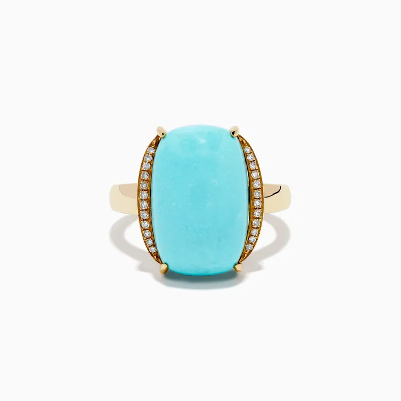 14K Yellow Gold Cabochon Turquoise and Diamond Ring sold by Effy