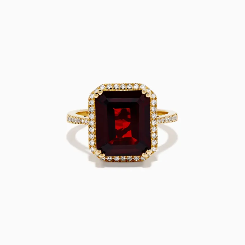 14K Yellow Gold Garnet and Diamond Halo Cocktail Ring sold by Effy