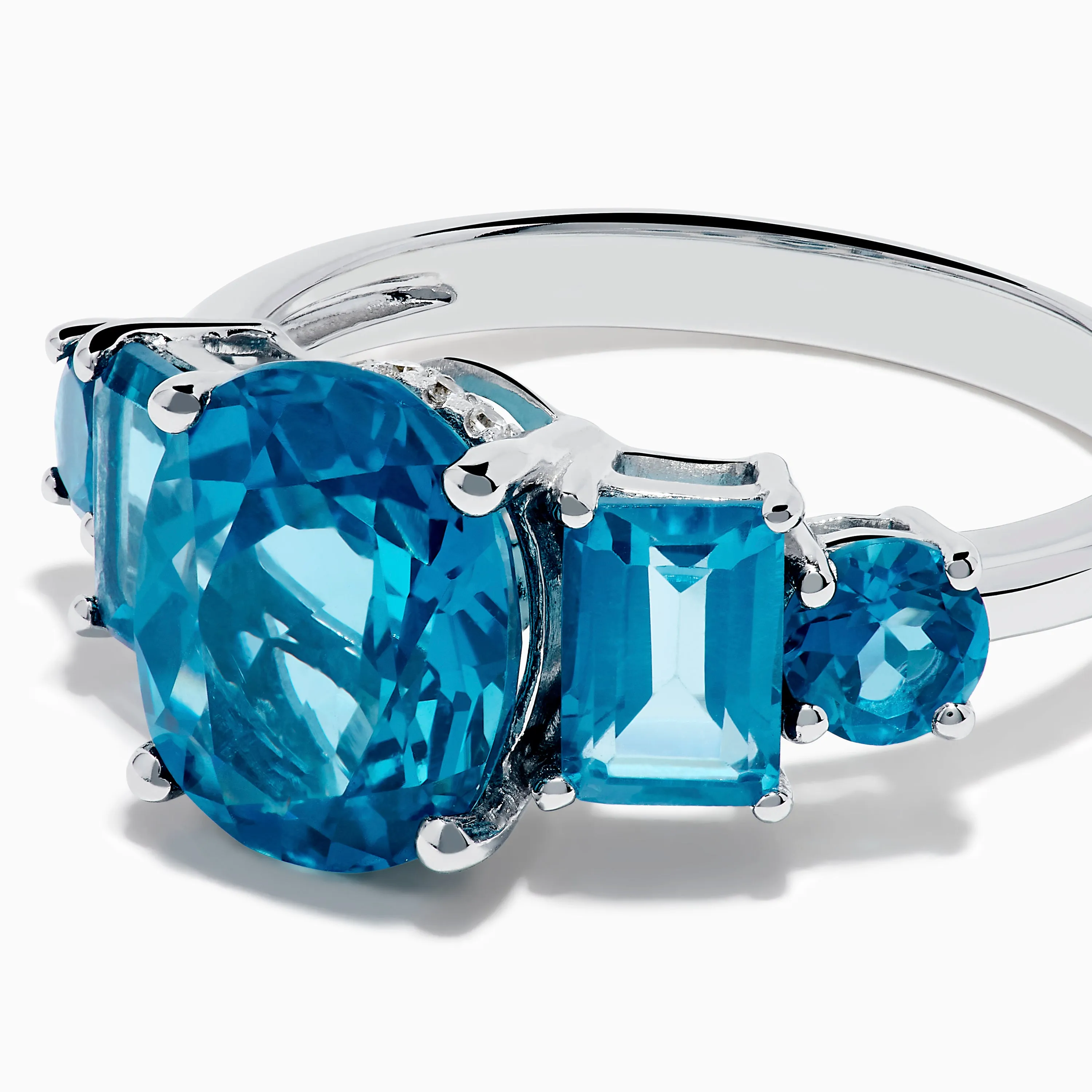 14K White Gold Multi Shape Blue Topaz and Diamond Hidden Halo Ring sold by Effy product image thumbnail 2