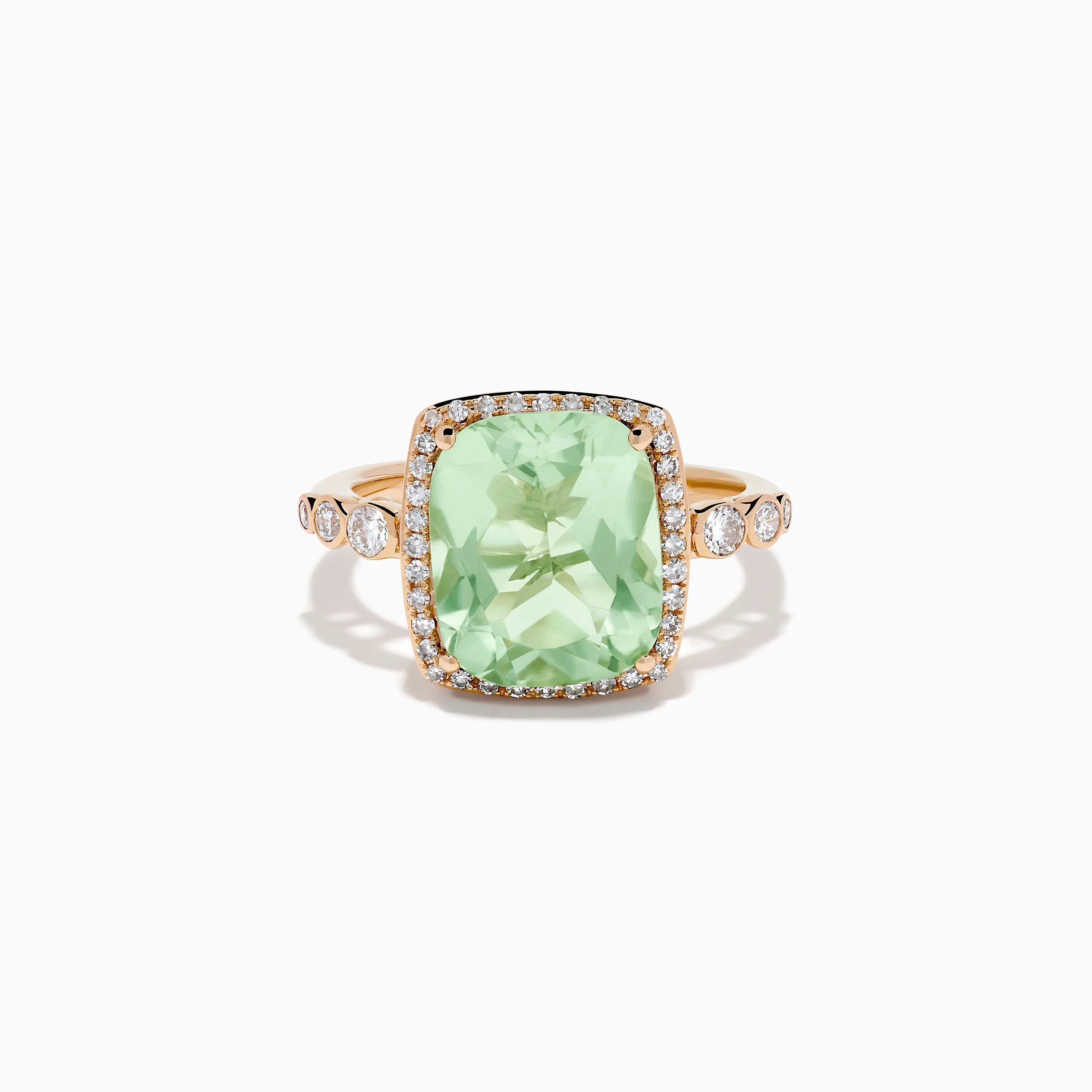 14K Rose Gold Green Amethyst and Diamond Halo Cocktail Ring sold by Effy
