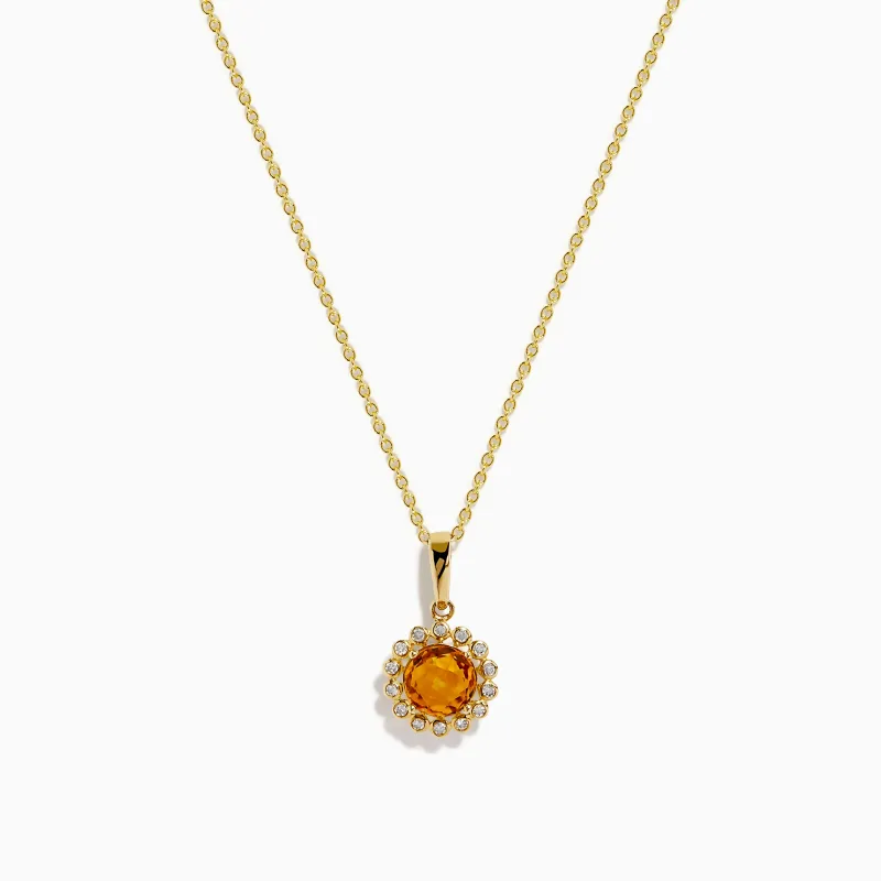 14K Yellow Gold Citrine and Diamond Halo Pendant sold by Effy