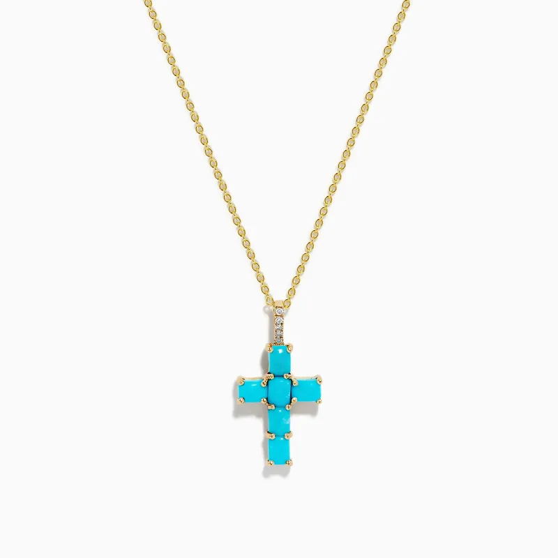 14K Yellow Gold Turquoise and Diamond Cross Pendant sold by Effy