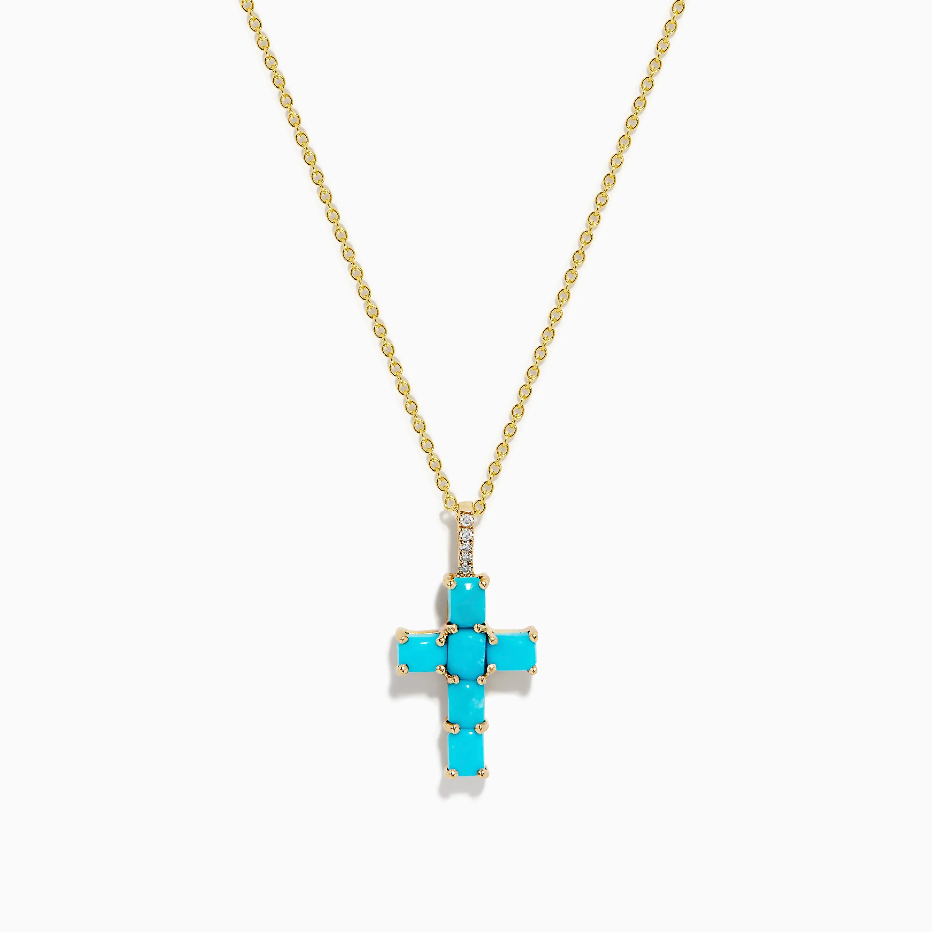 14K Yellow Gold Turquoise and Diamond Cross Pendant sold by Effy