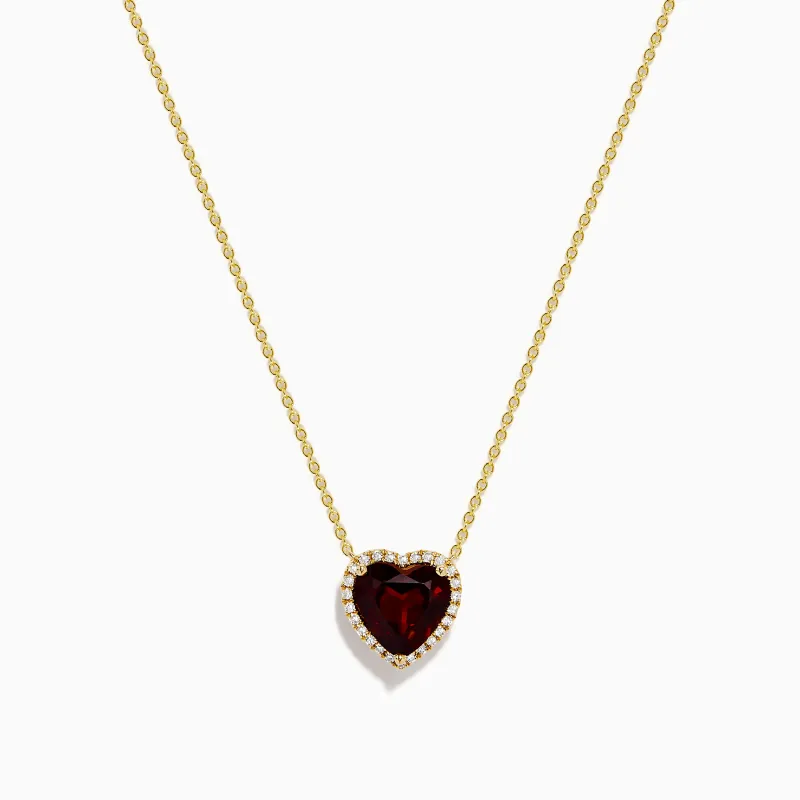 14K Yellow Gold Garnet and Diamond Halo Heart Pendant Necklace sold by Effy