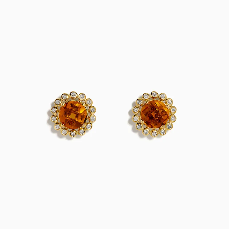 14K Yellow Gold Citrine and Diamond Halo Stud Earrings sold by Effy