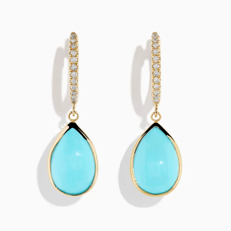 14K Yellow Gold Turquoise Drop and Diamond Huggie Dangle Earrings sold by Effy