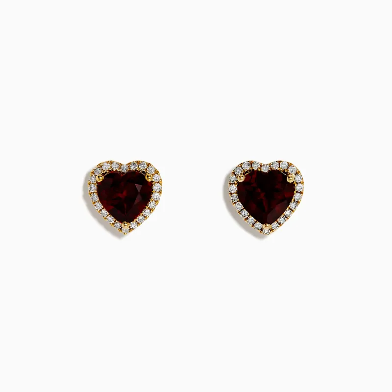 14K Yellow Gold Garnet and Diamond Halo Heart Stud Earrings sold by Effy