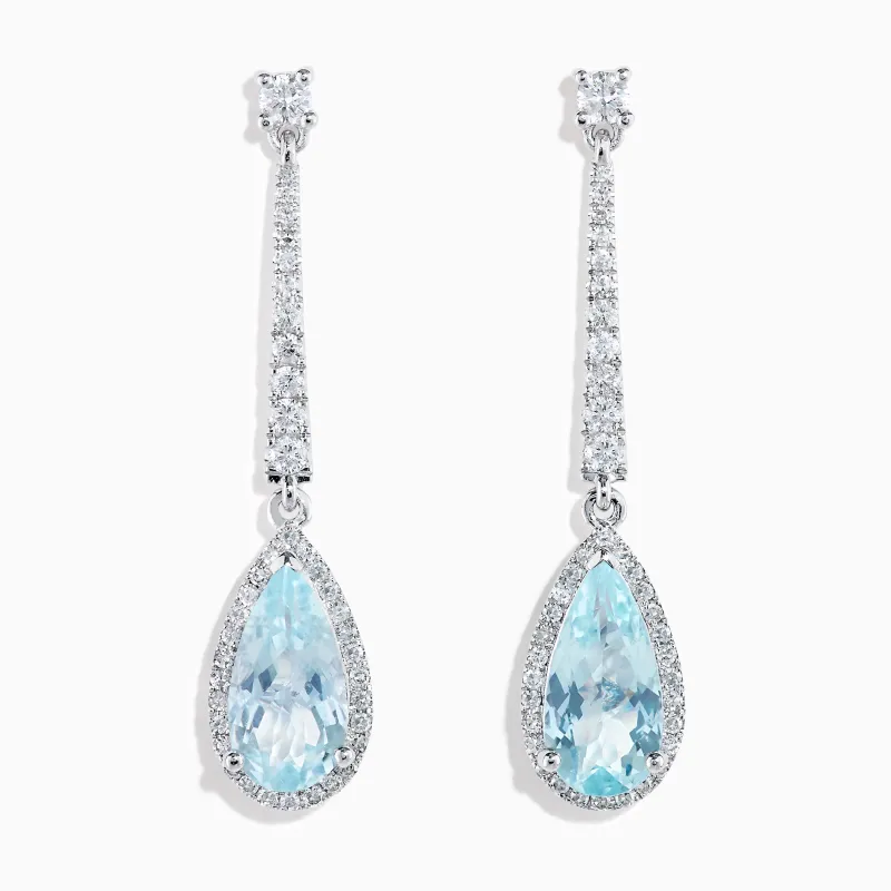 14K White Gold Aquamarine and Diamond Linear Drop Earrings sold by Effy