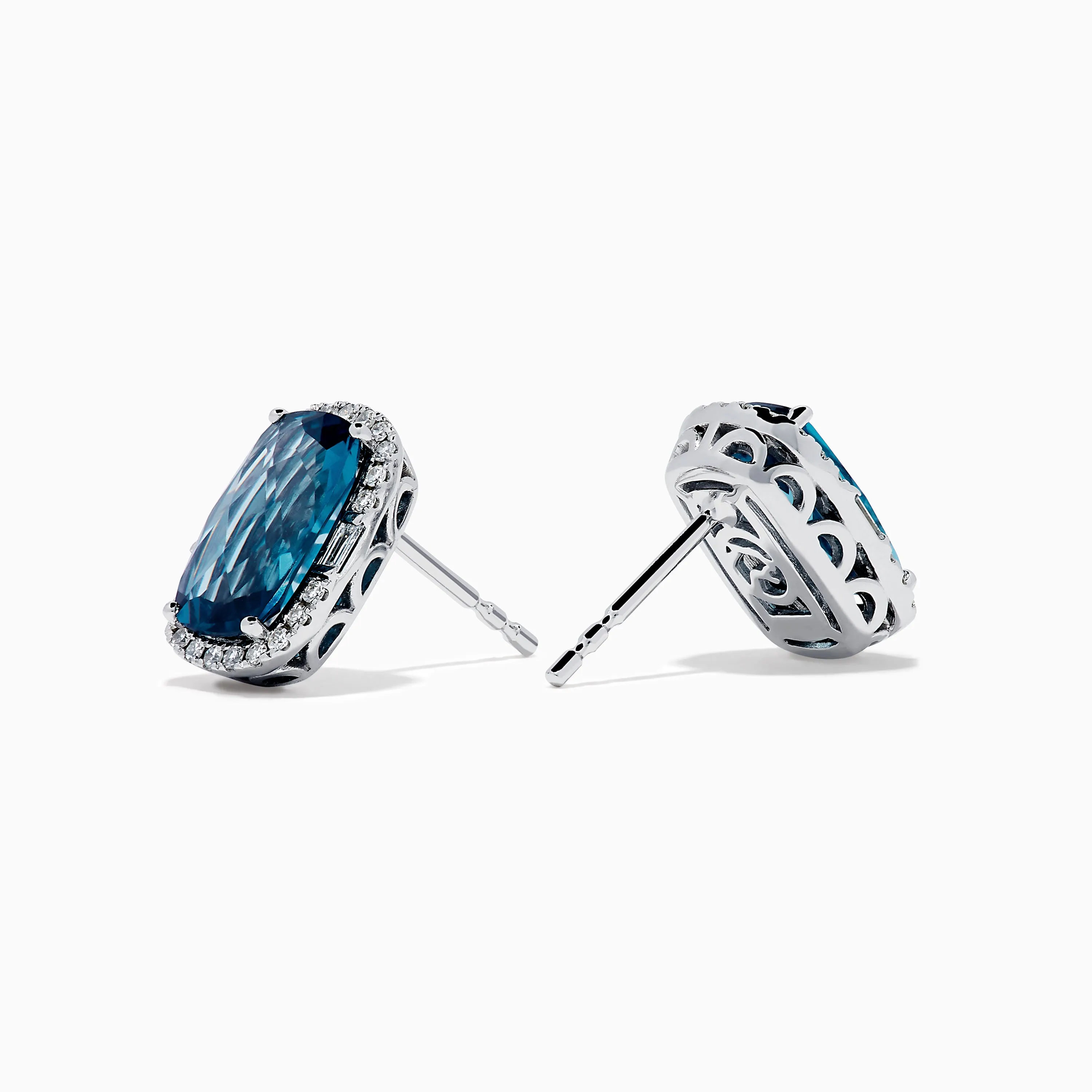 14K White Gold Elongated Cushion Blue Topaz and Diamond Halo Stud Earrings sold by Effy product image thumbnail 2
