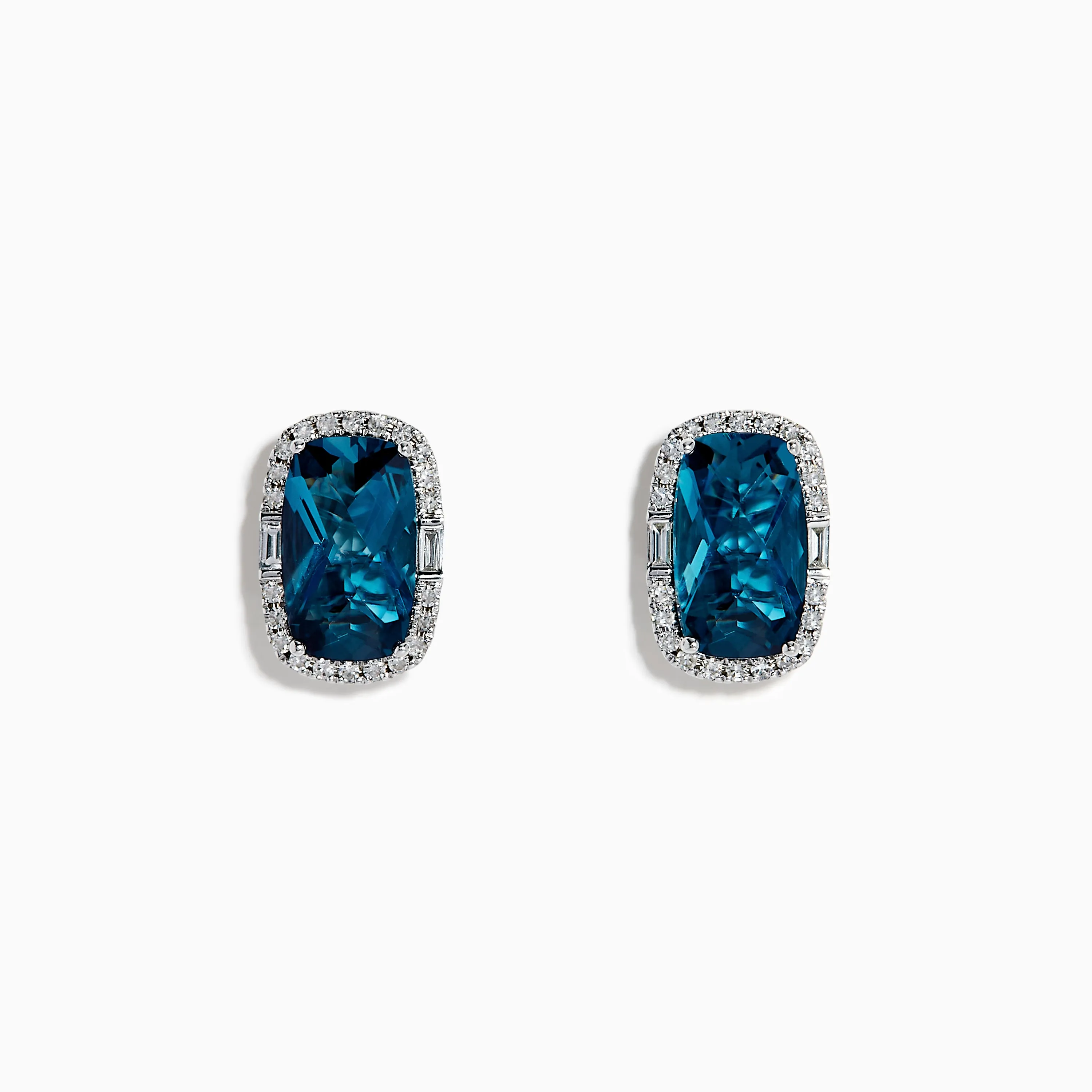 14K White Gold Elongated Cushion Blue Topaz and Diamond Halo Stud Earrings sold by Effy
