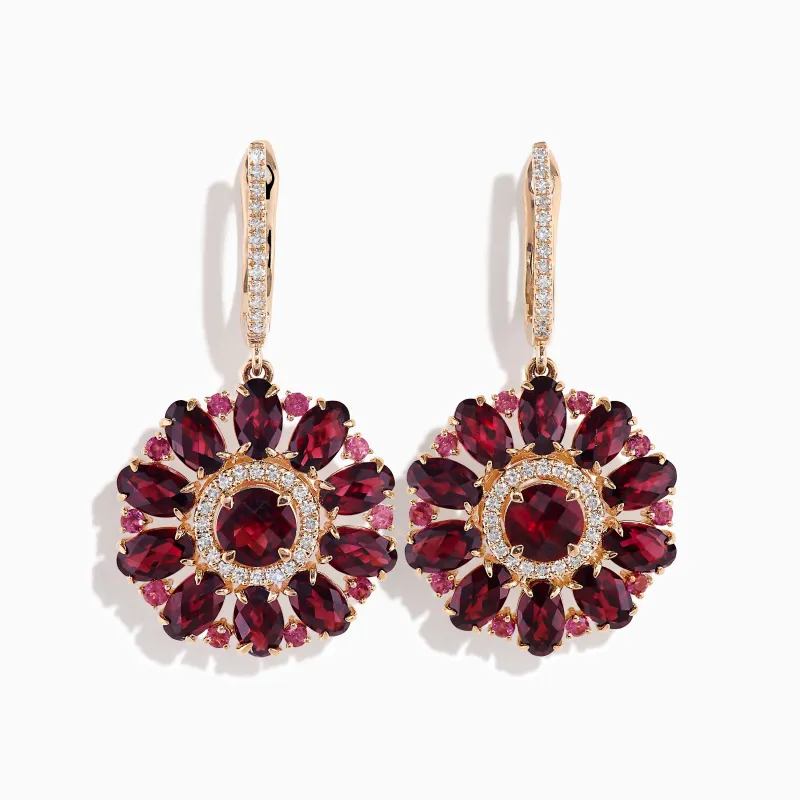 14K Rose Gold Rhodolite and Diamond Floral Dangle Earrings sold by Effy
