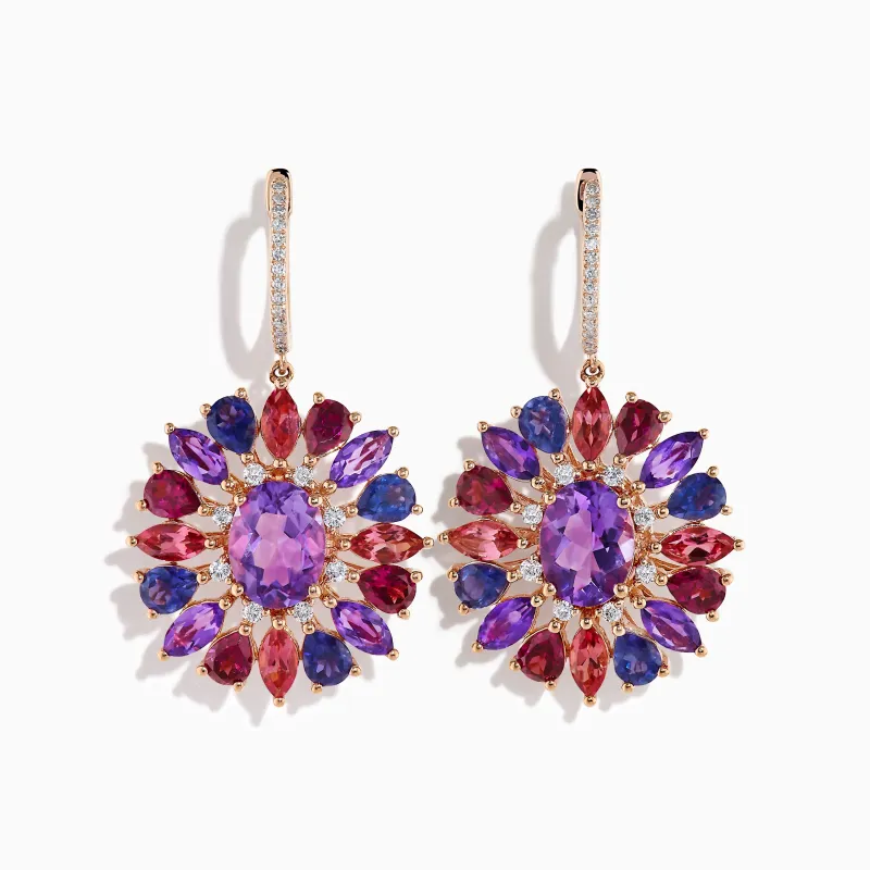 14K Rose Gold Mix Stone and Diamond Floral Drop Earrings sold by Effy