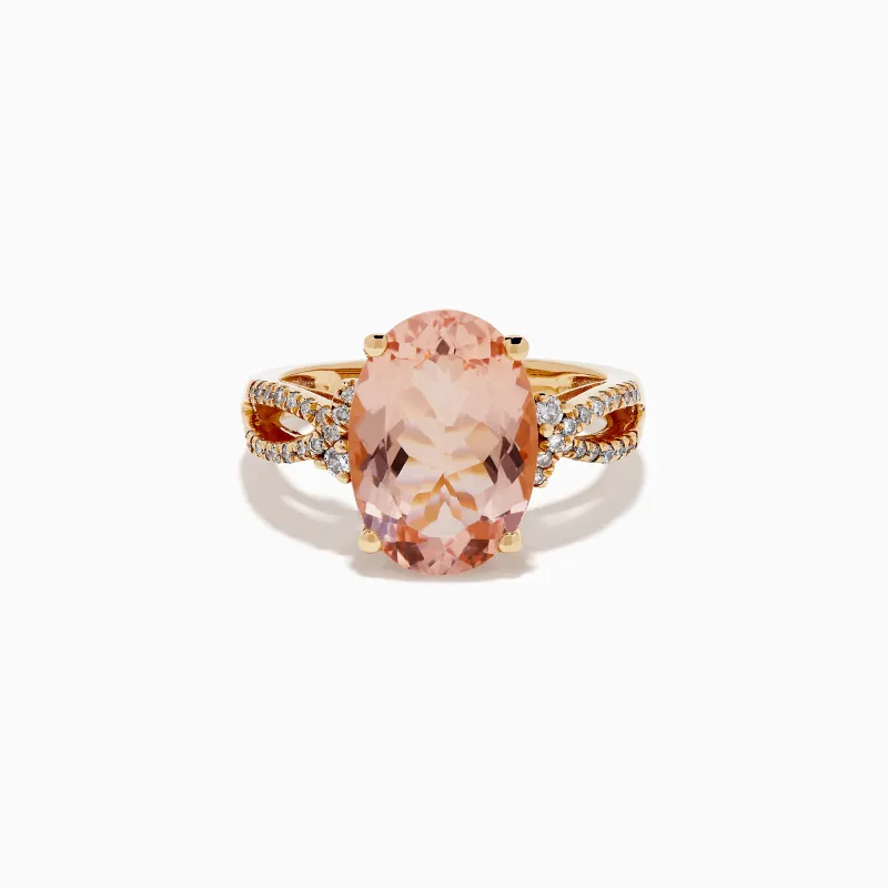 14K Rose Gold Oval Solitaire Morganite and Diamond Ring sold by Effy