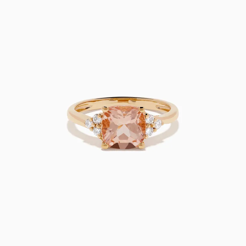 14K Rose Gold Cushion Solitaire Morganite and Diamond Ring sold by Effy