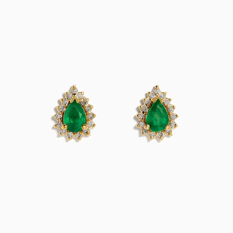 14K Yellow Gold Pear Emerald and Diamond Halo Stud Earrings sold by Effy