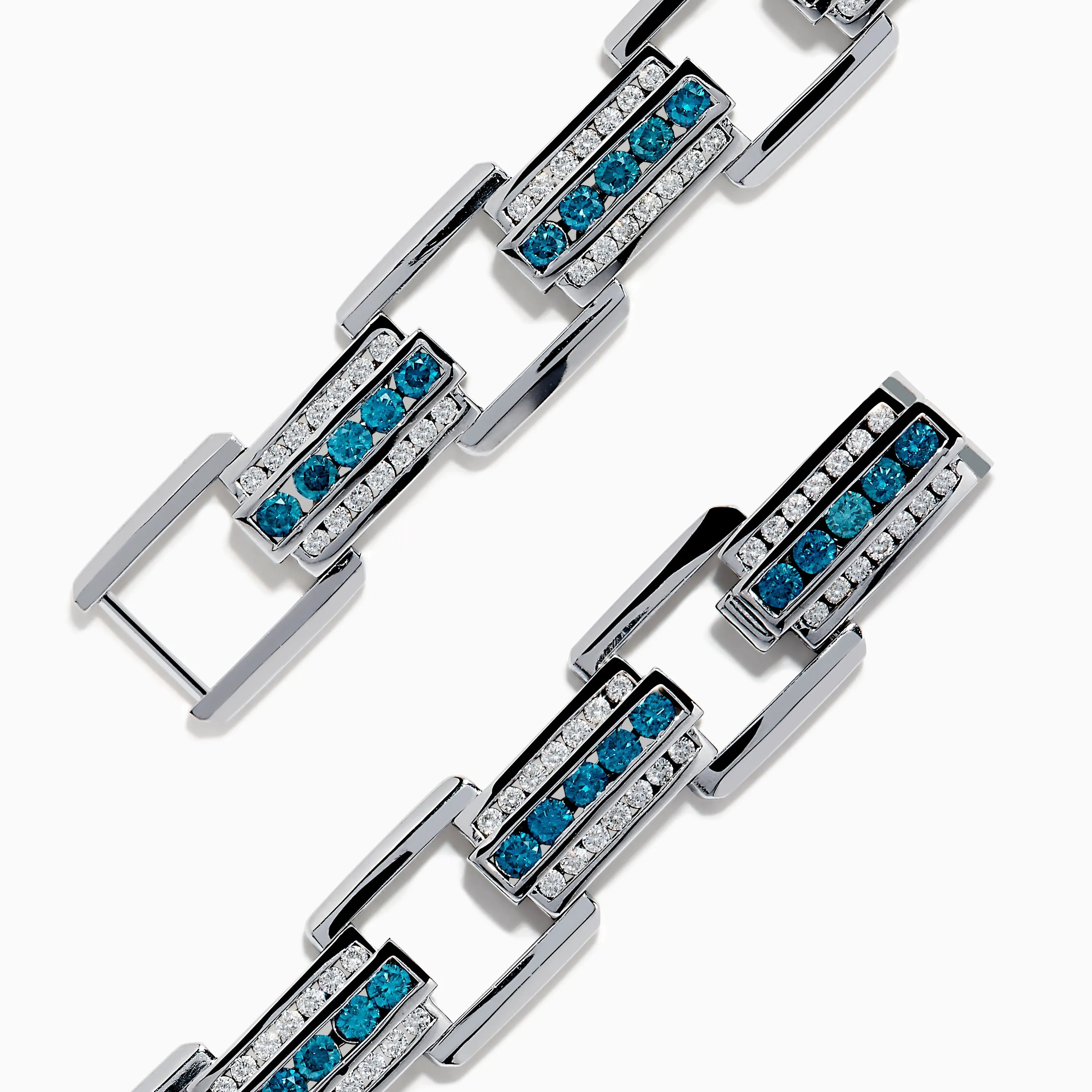 Men's 14K White Gold Blue and White Diamond Link Bracelet sold by Effy product image thumbnail 4