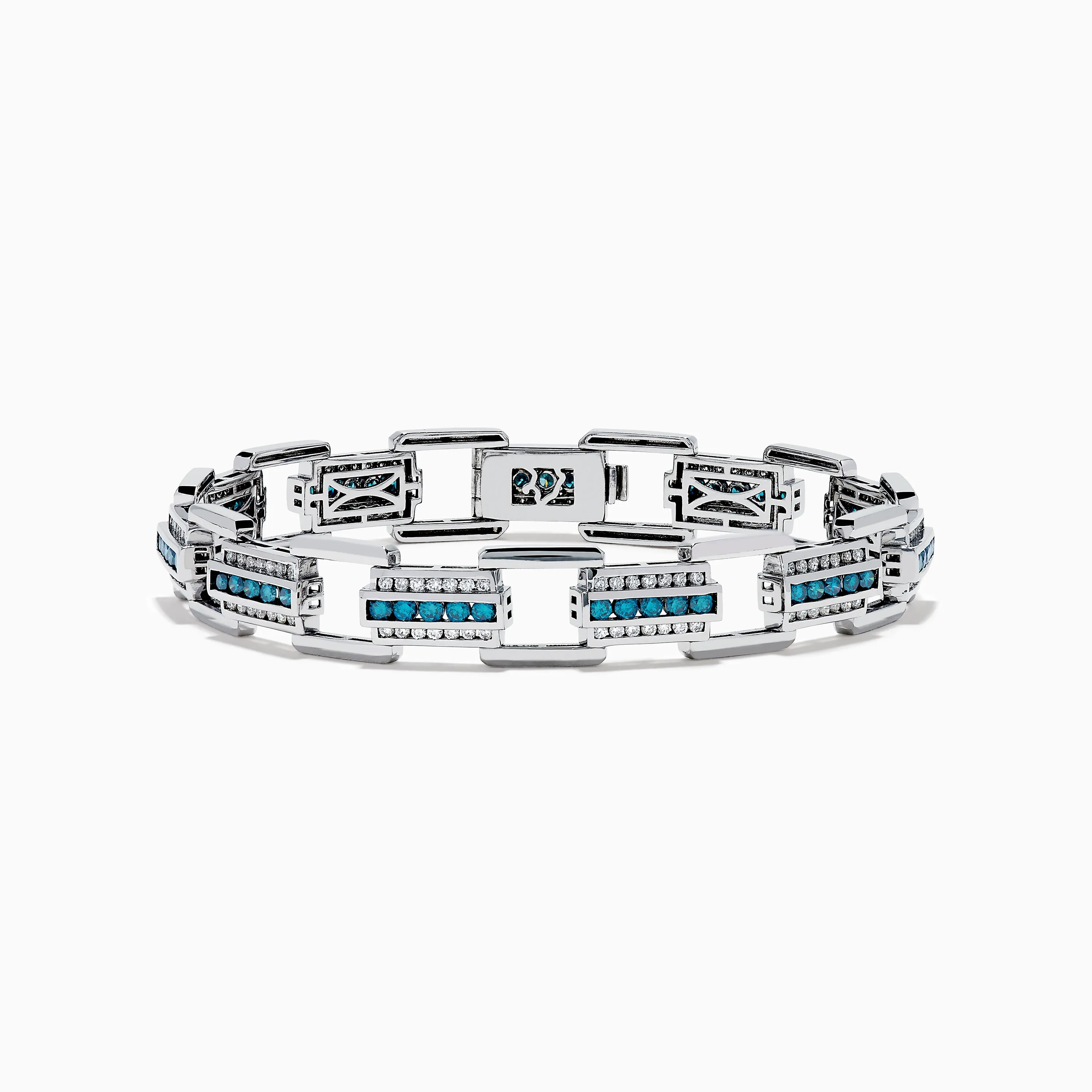Men's 14K White Gold Blue and White Diamond Link Bracelet sold by Effy