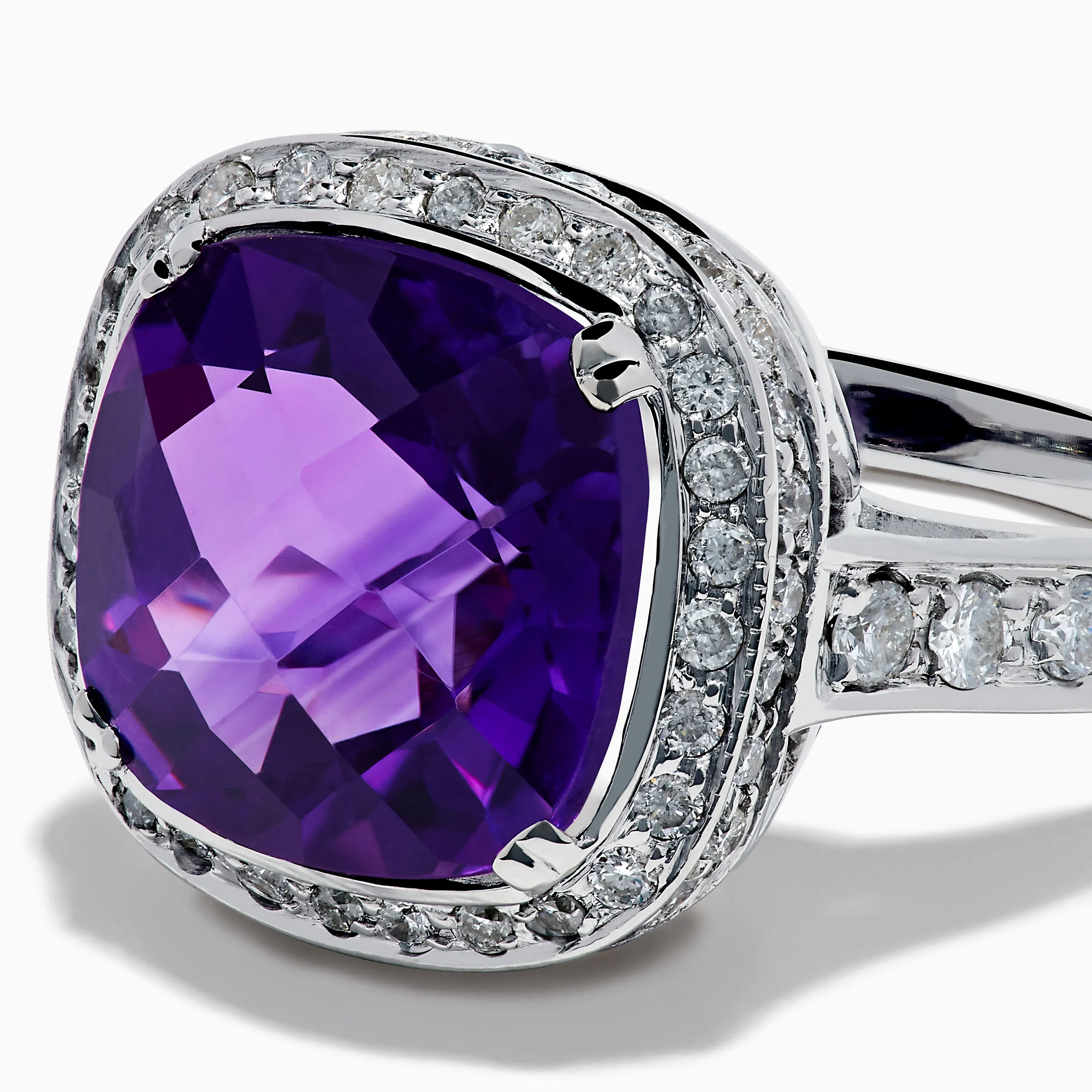 18K White Gold Amethyst and Diamond Cushion Halo Cocktail Ring sold by Effy product image thumbnail 2