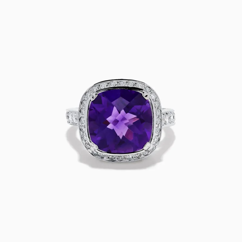 18K White Gold Amethyst and Diamond Cushion Halo Cocktail Ring sold by Effy