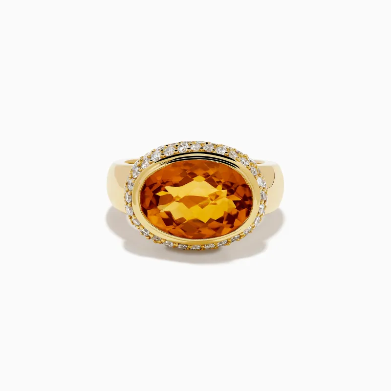 18K Yellow Gold Citrine and Diamond East West Oval Bezel Halo Ring sold by Effy