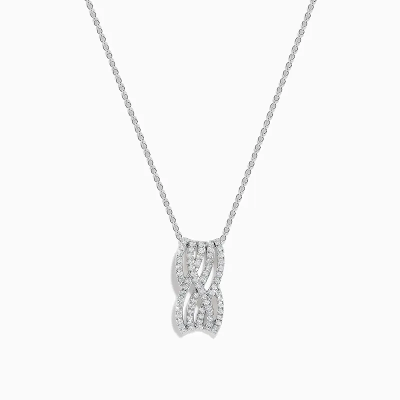 14K White Gold Diamond Multi-Row Crisscross Pendant sold by Effy