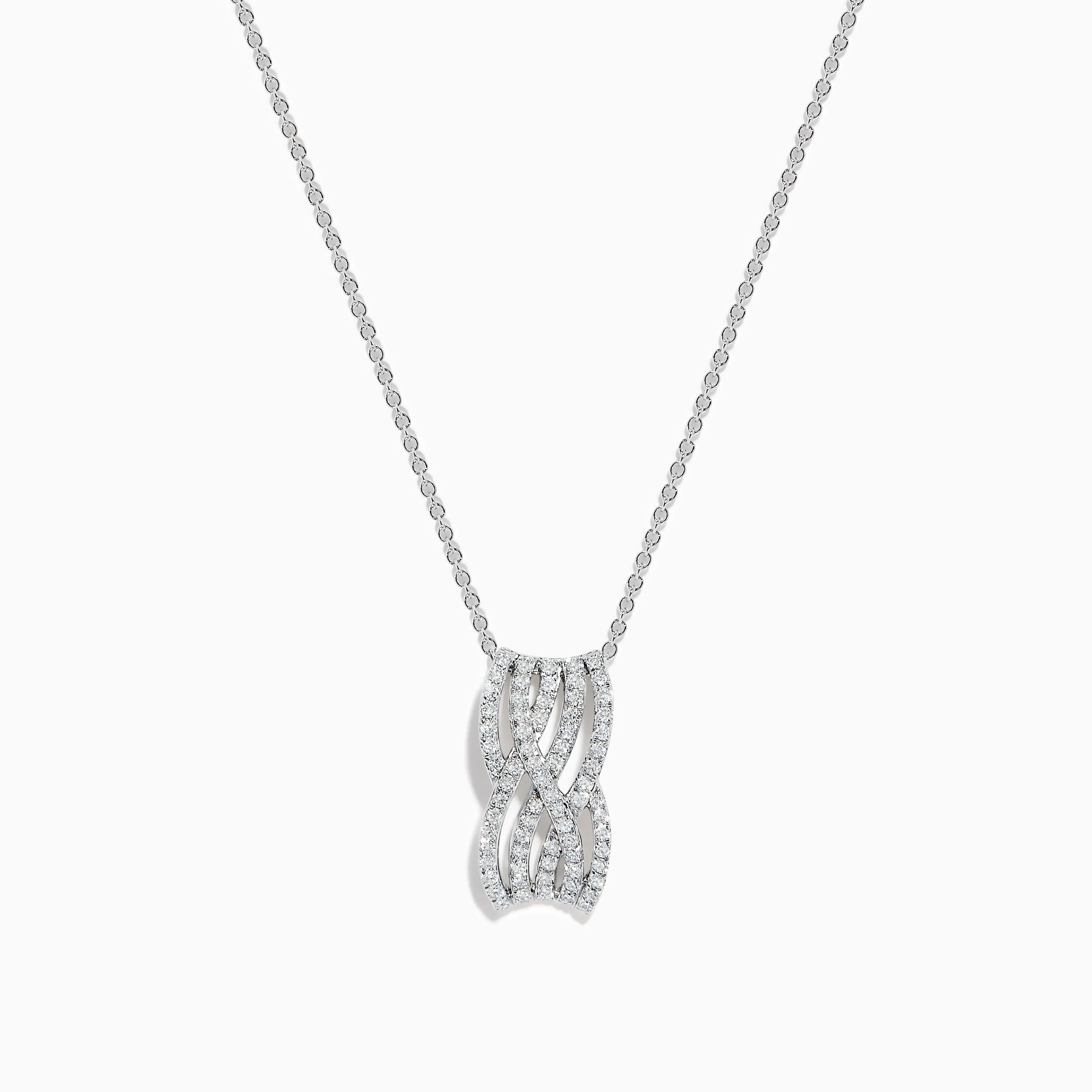 14K White Gold Diamond Multi-Row Crisscross Pendant sold by Effy