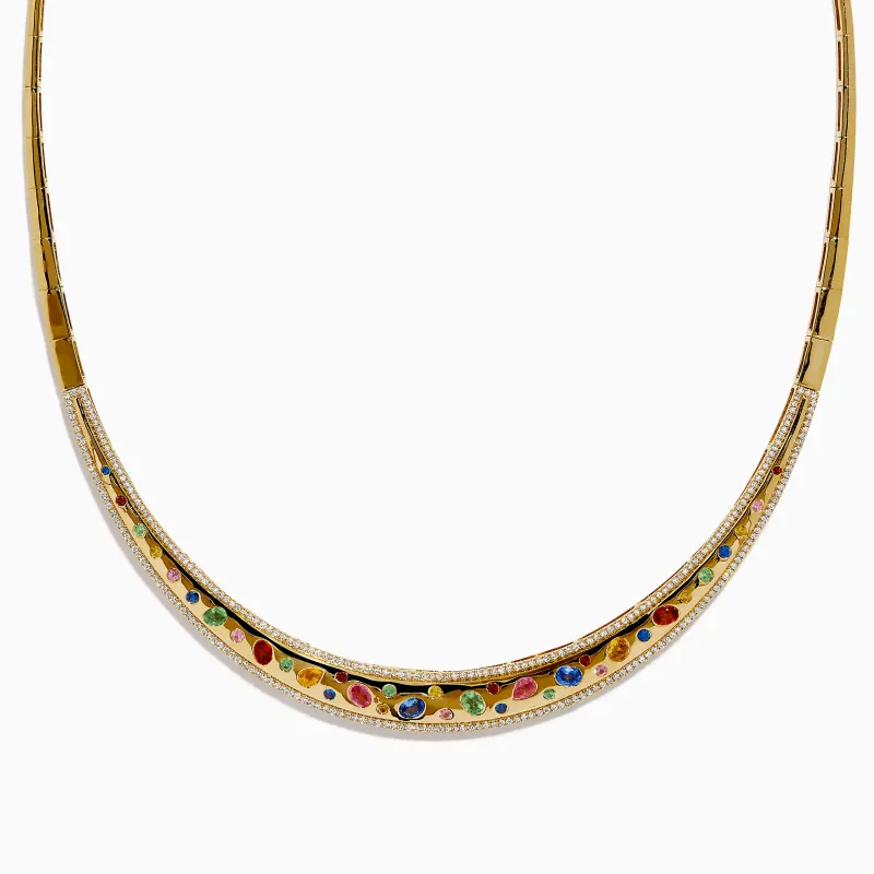 Watercolors 14K Yellow Gold Multi Sapphire and Diamond Inlay Necklace sold by Effy
