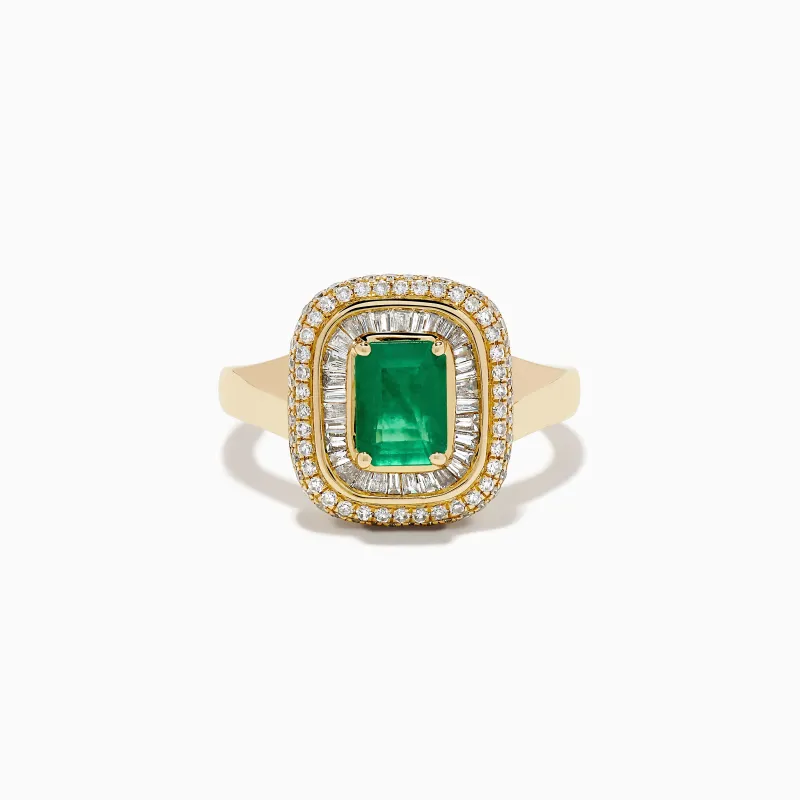 14K Yellow Gold Emerald and Diamond Double Halo Ring made by Effy