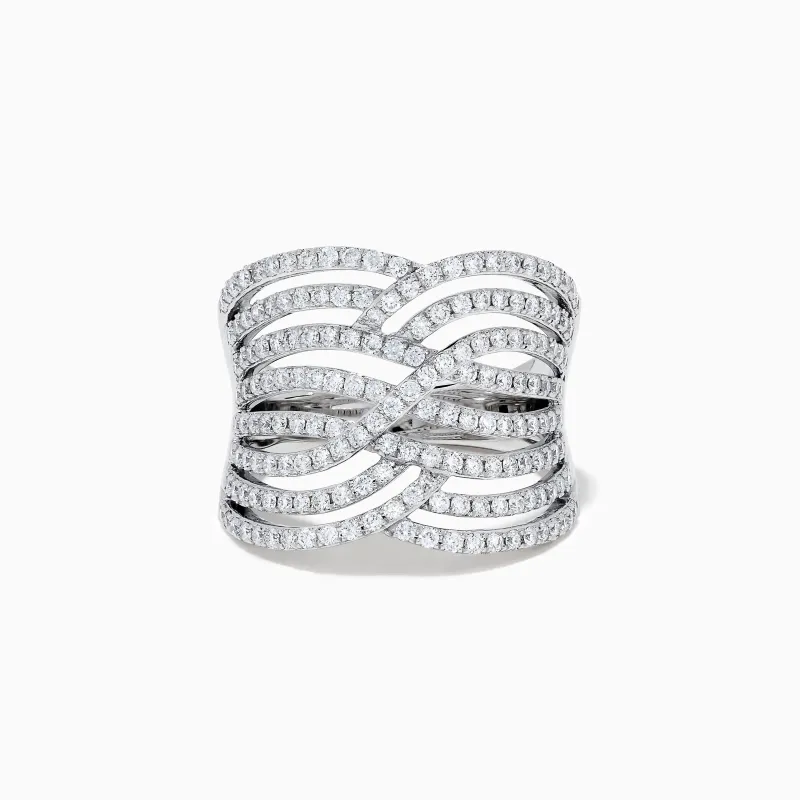 14K White Gold Diamond Pave Multi-Row Infinity Crossover Ring made by Effy