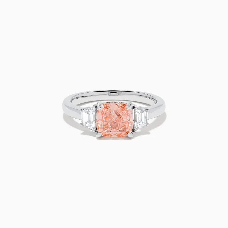 Lab Grown Pink and White Diamond 3 Stone Ring in 14K White Gold made by Effy
