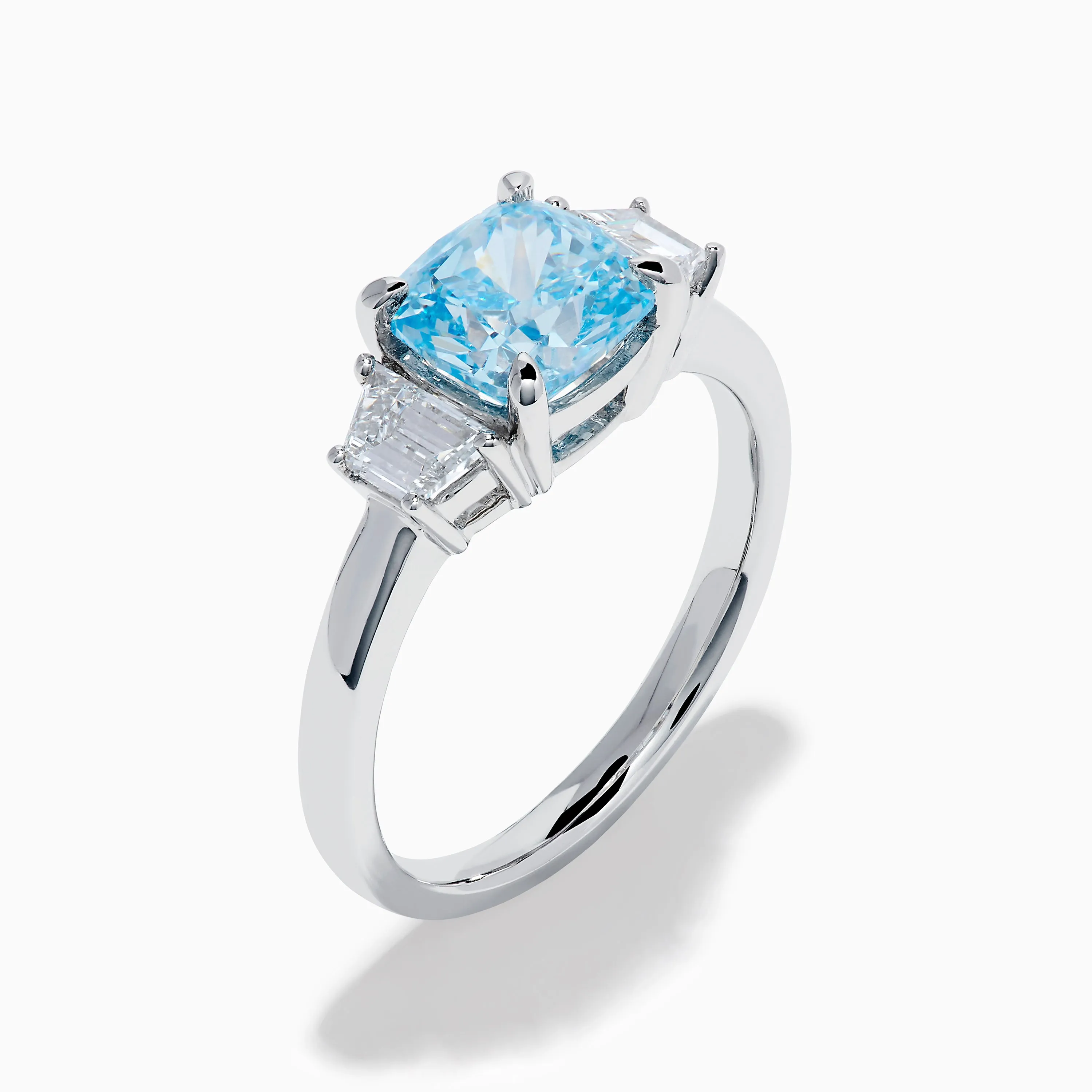 Lab Grown Blue and White Diamond 3 Stone Ring in 14K White Gold sold by Effy product image thumbnail 4
