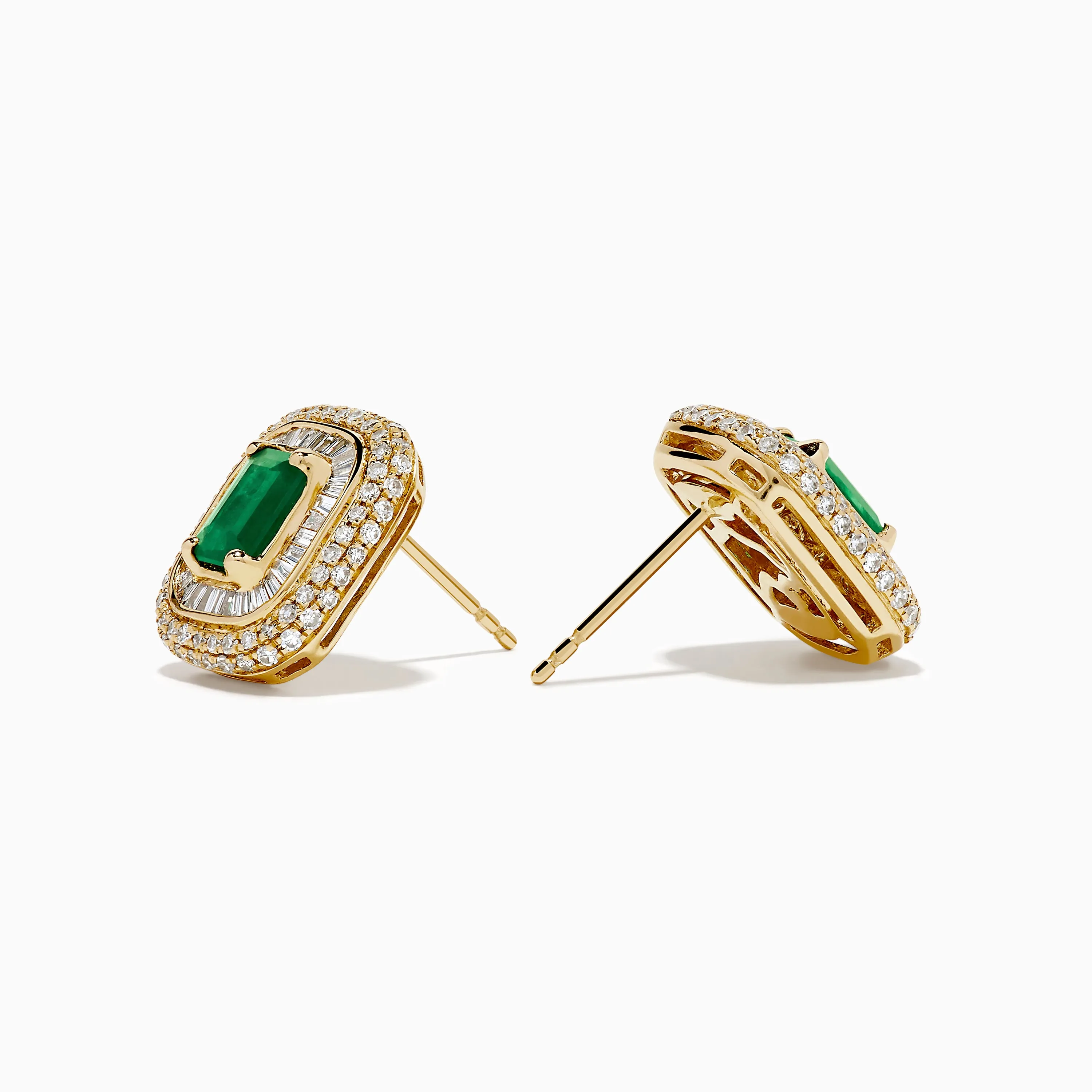 14K Yellow Gold Emerald and Diamond Double Halo Earrings sold by Effy product image thumbnail 2