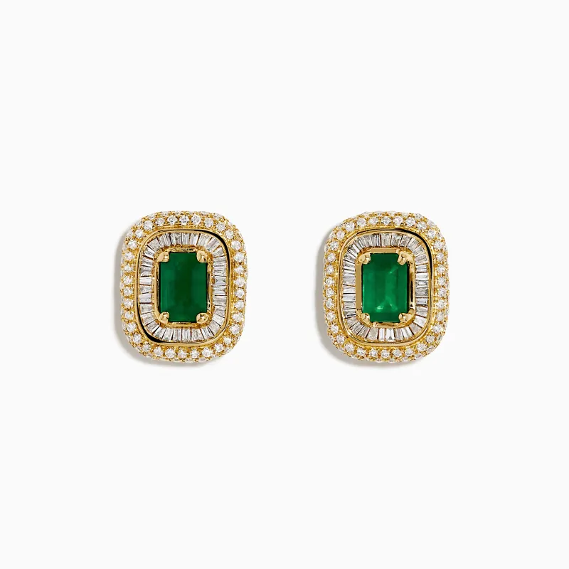 14K Yellow Gold Emerald and Diamond Double Halo Earrings sold by Effy