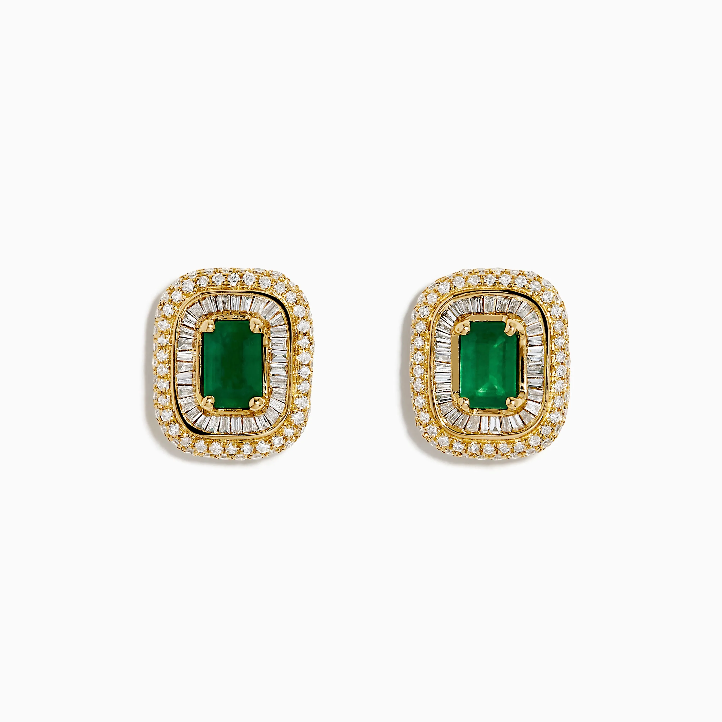 14K Yellow Gold Emerald and Diamond Double Halo Earrings sold by Effy