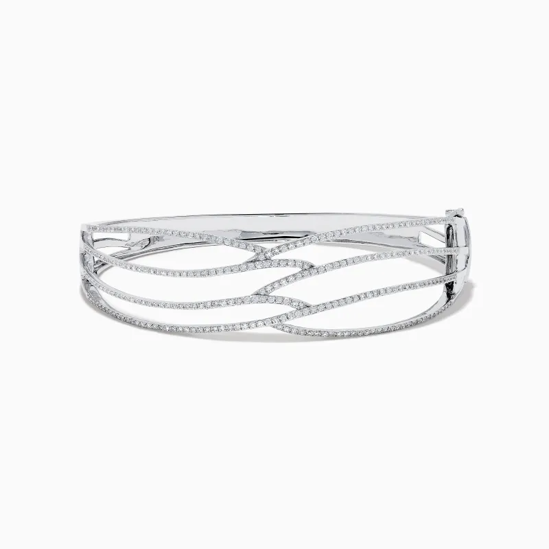 14K White Gold Pave Diamond Crisscross Bangle made by Effy