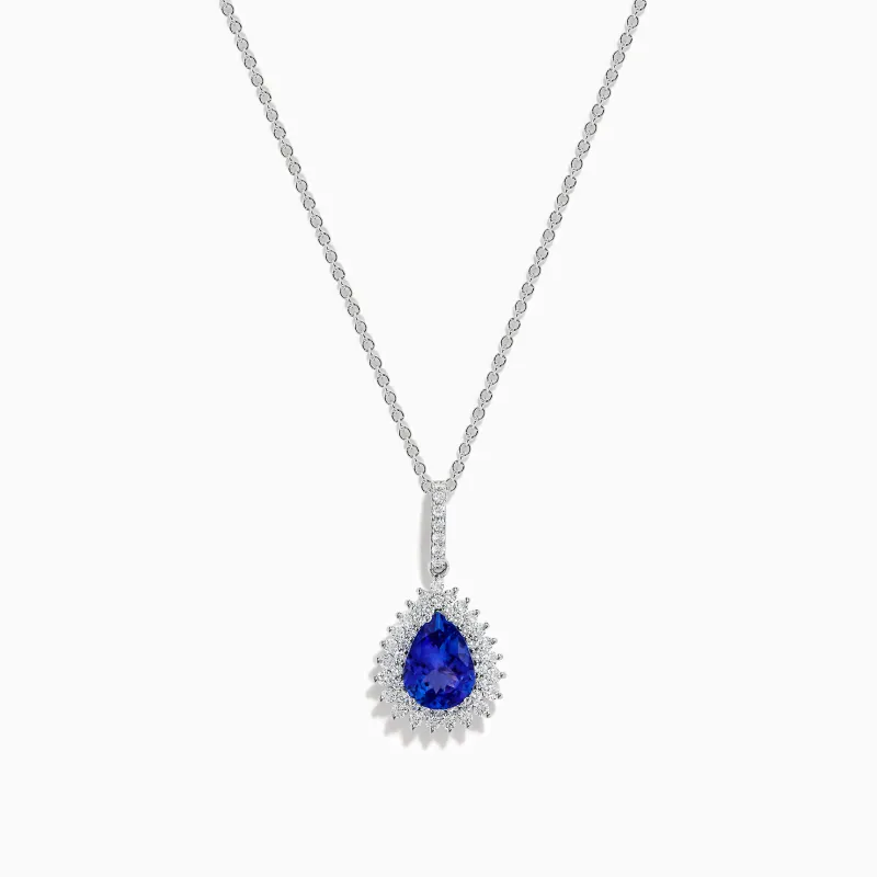 14K White Gold Pear Tanzanite and Diamond Halo Pendant sold by Effy